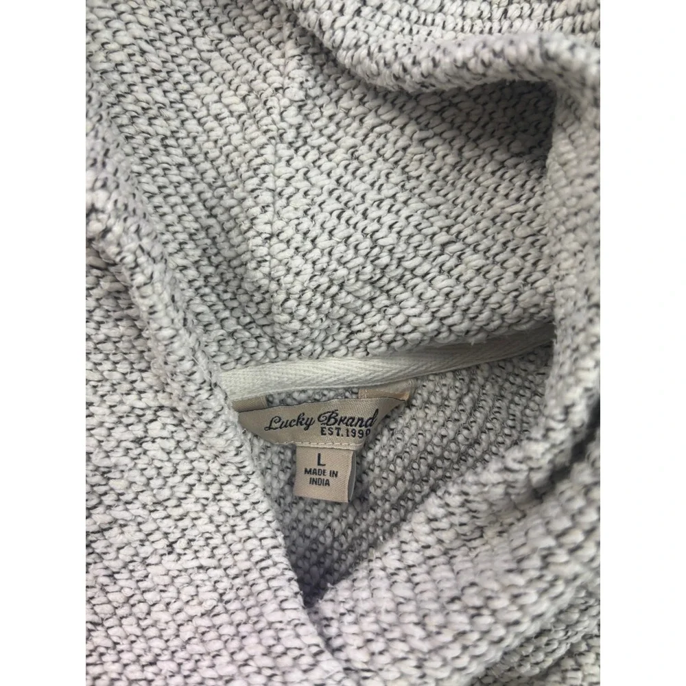 Lucky Brand Hoodie Womens Large Grey Marled Asymmetric Zip Textured Knit Jacket